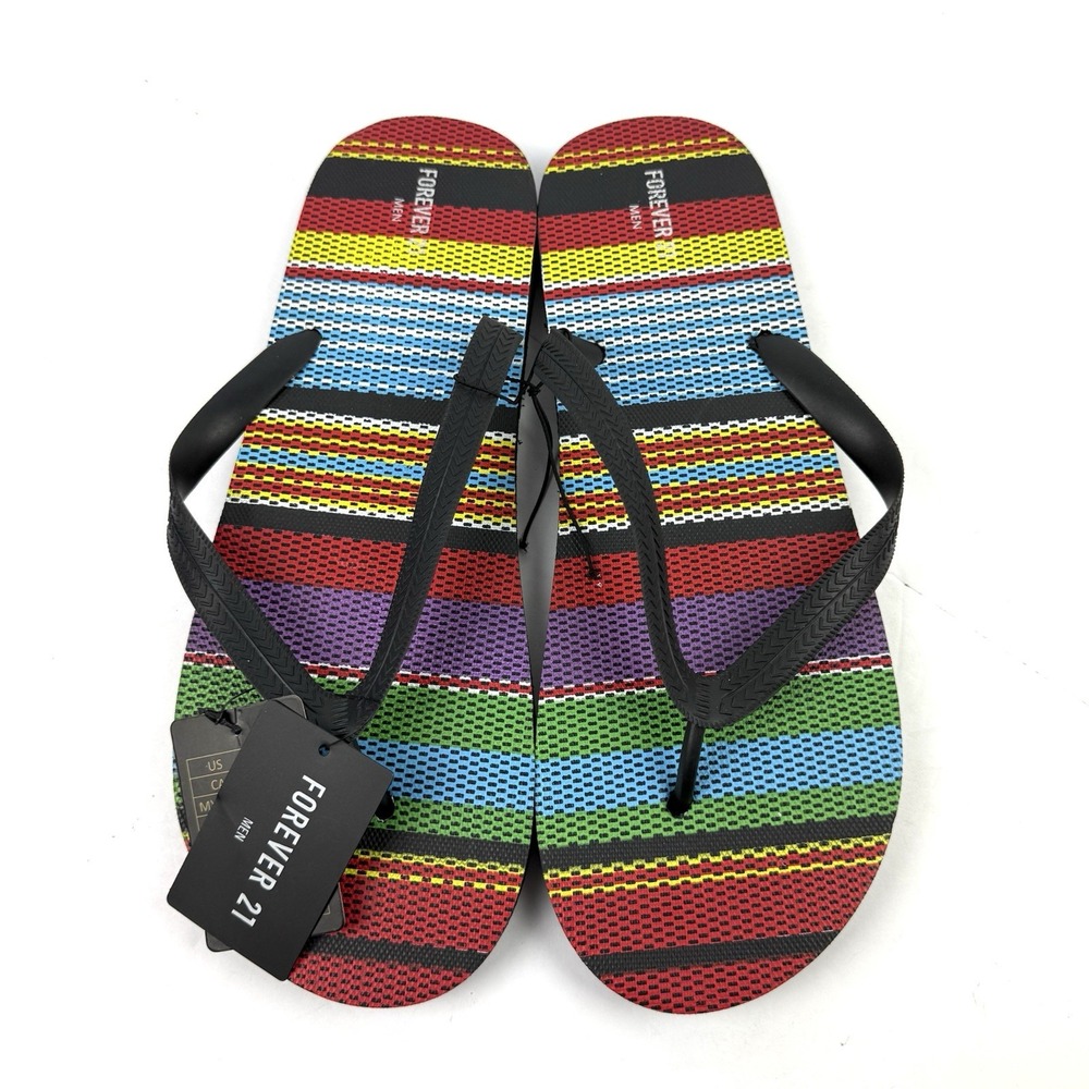 Forever 21 Flip Flops Mens XL 45-46 Striped Rubber Colorful 12-13 Brand New